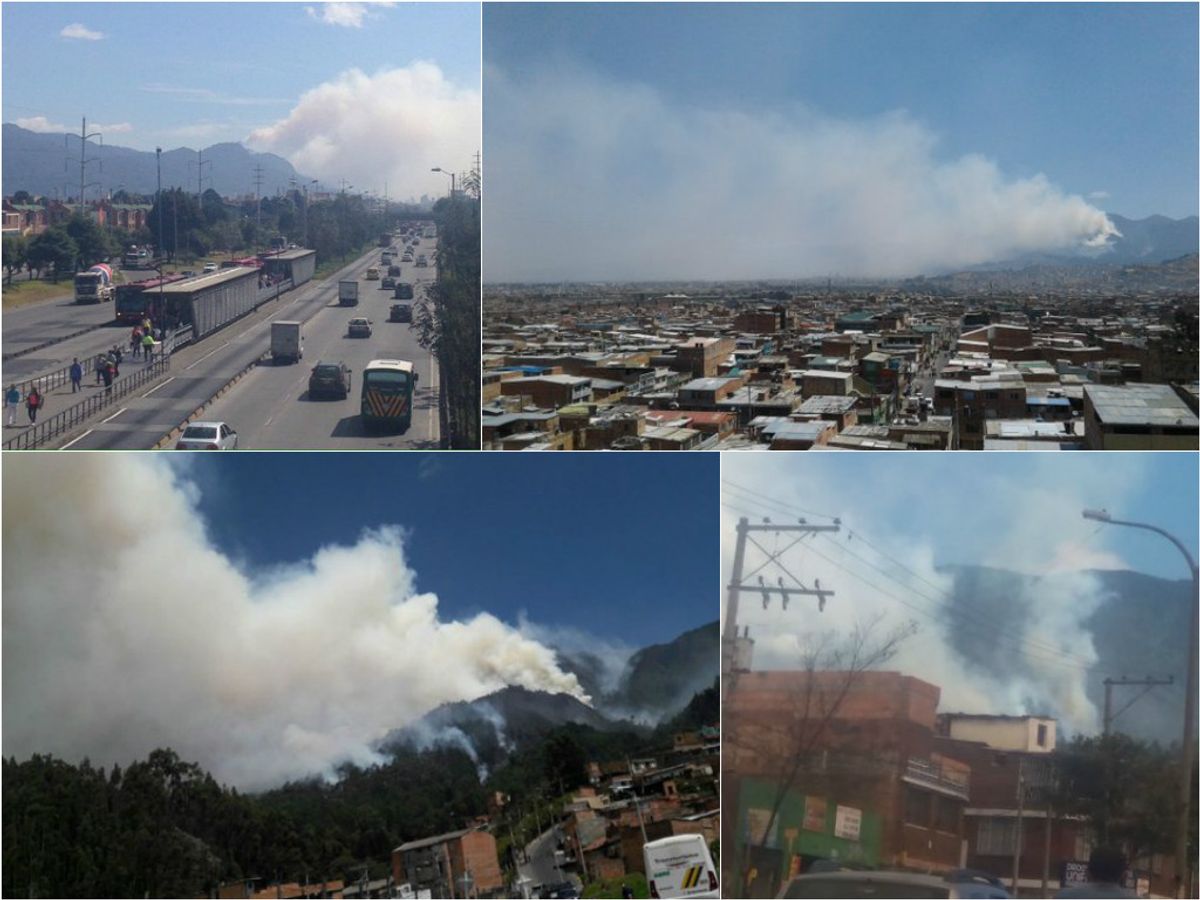 Imágenes del incendio en los cerros orientales de Bogotá