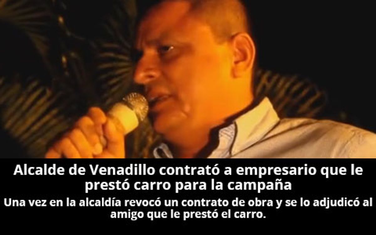 Alcalde de Venadillo revocó un contrato de obra y se lo adjudicó a un amigo que le prestó el carro