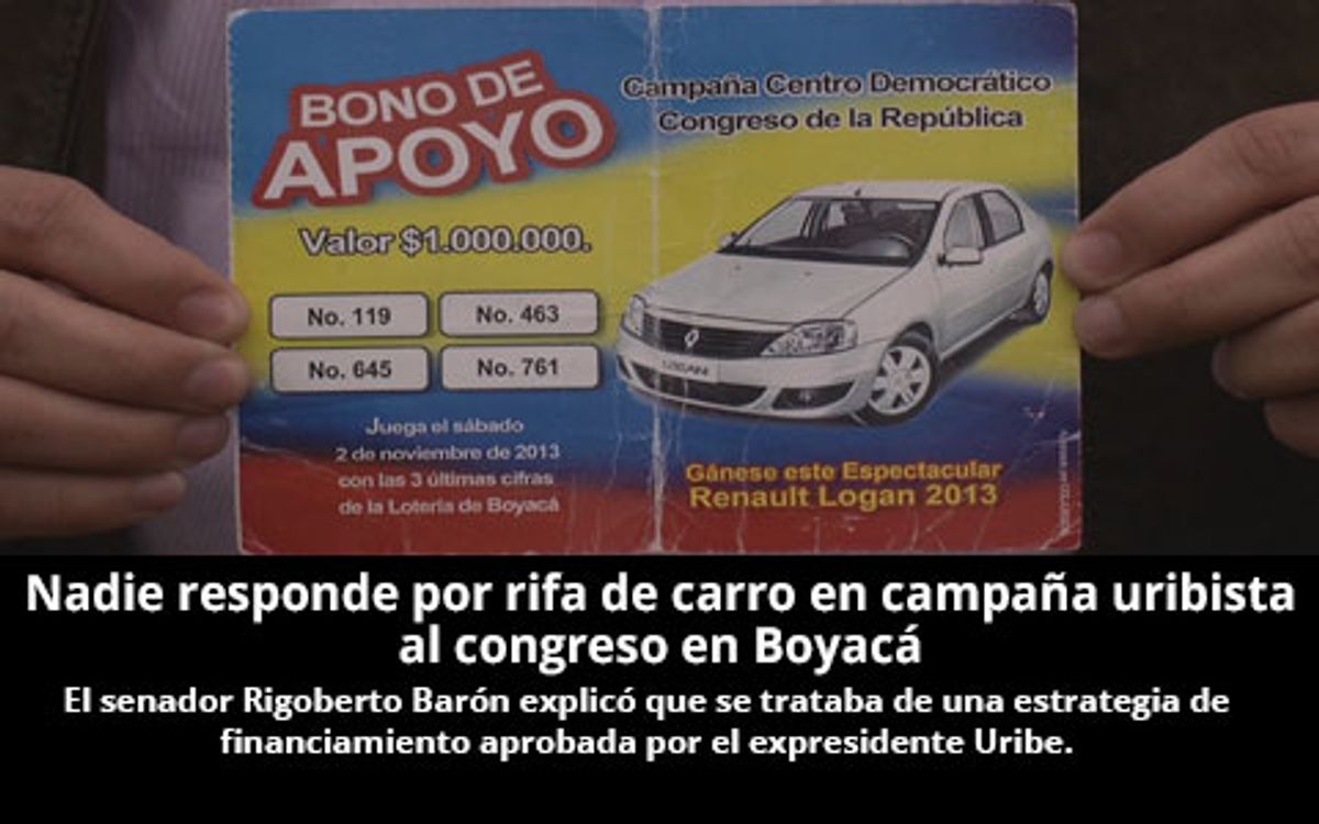 Nadie responde por rifa de carro en campaña uribista al Congreso en Boyacá