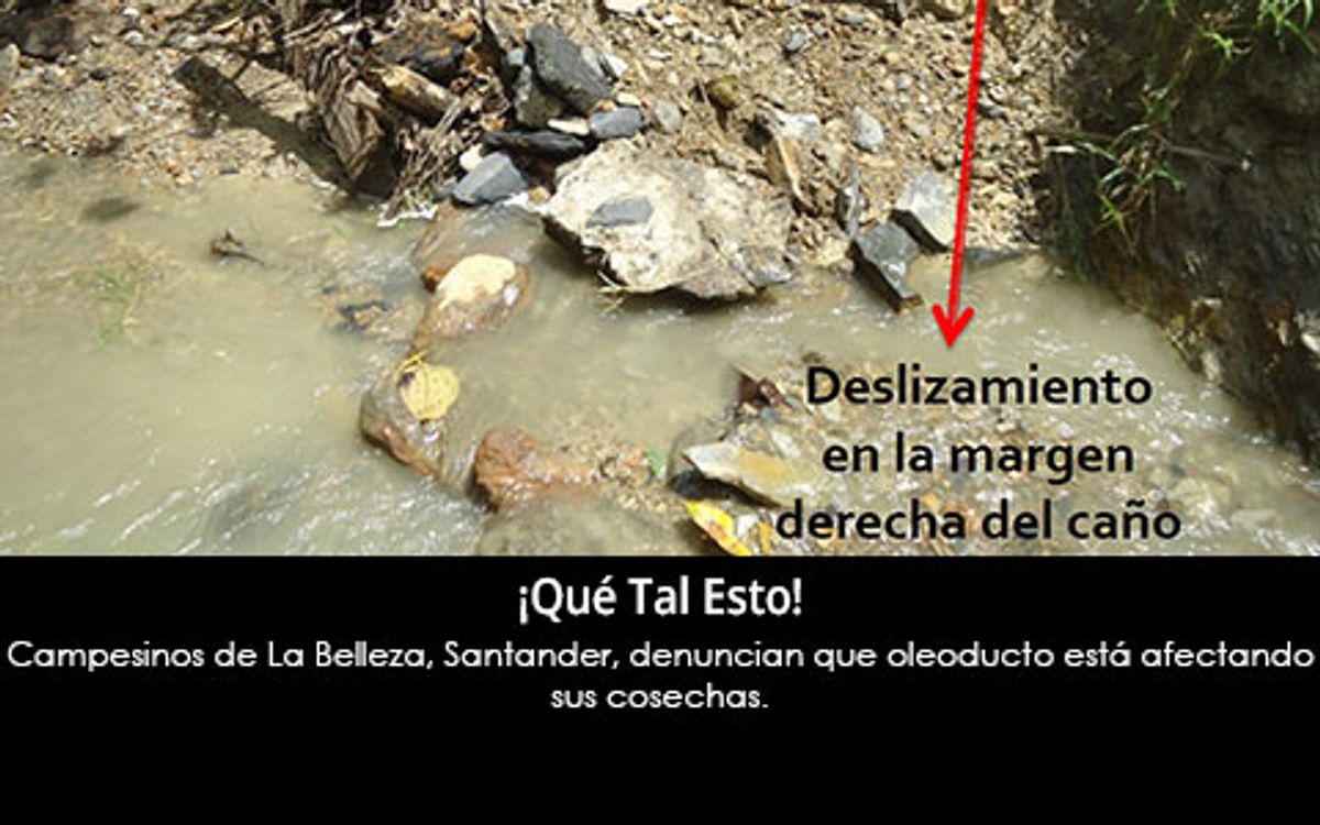 Campesinos de La Belleza, Santander, denuncian que oleoducto está afectando sus cosechas