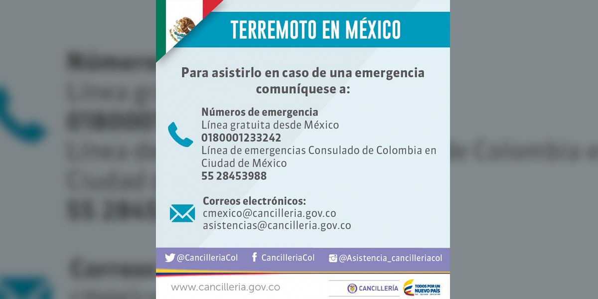 Cancillería activa líneas para información de connacionales afectados por terremoto en México