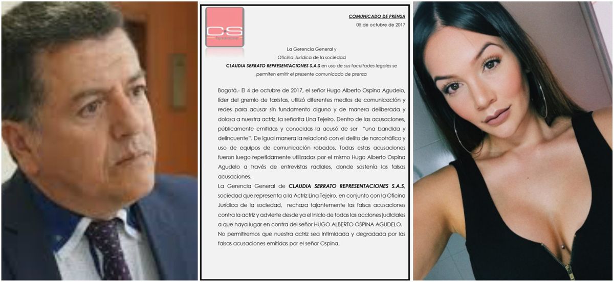 Representantes de Lina Tejeiro tomarán acciones legales contra Hugo Ospina