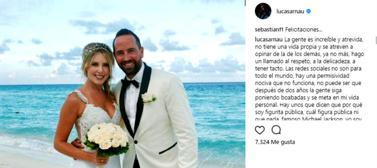 Tras fuertes críticas, Lucas Arnau pide respeto para él y su nueva esposa