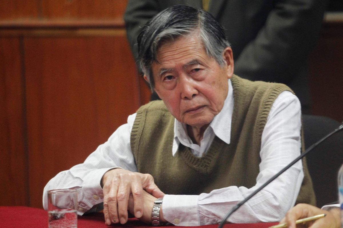 Lawyer Castillo speaks to the judge as his client, Peru's former President Fujimori, attends to court due to his request to serve the rest of his sentence under house arrest in Lima