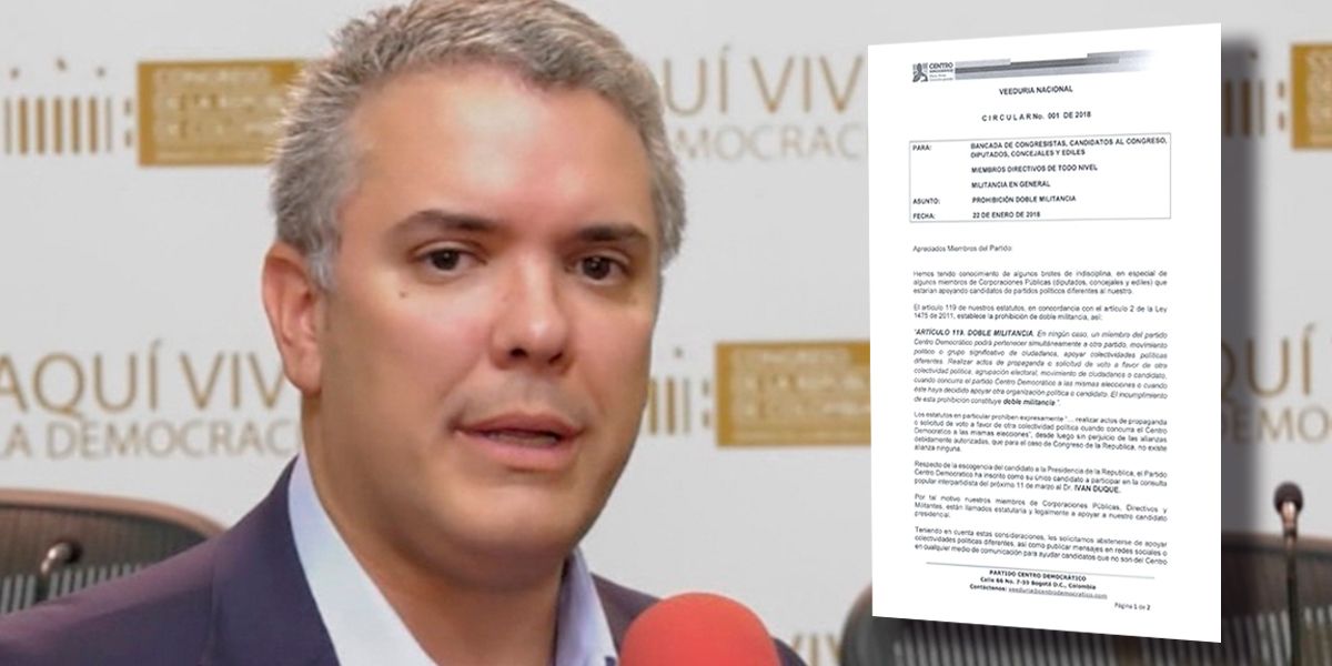 Centro Democrático solicita abstenerse de apoyar candidato diferente a Iván Duque