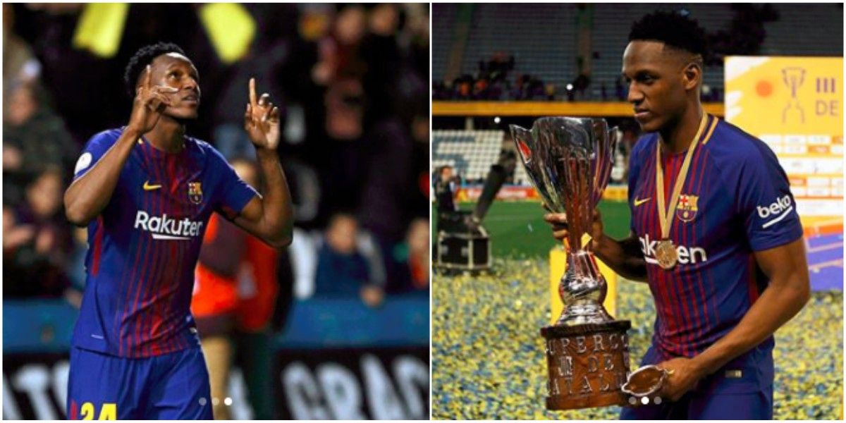 Gol y baile de Yerry Mina en su primer título con el Barcelona