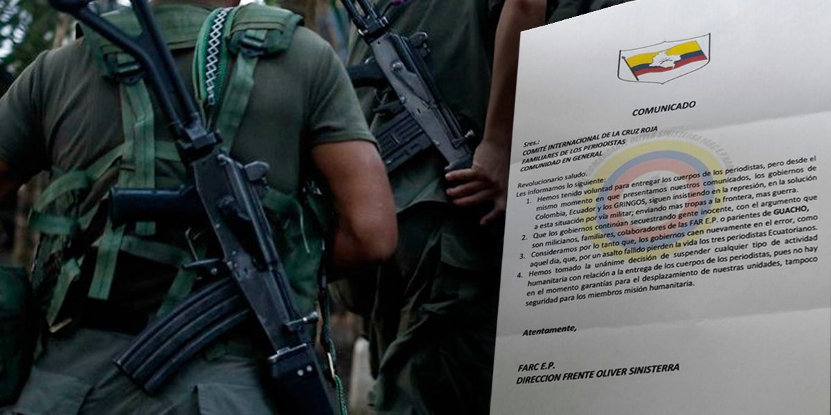 Disidencia de Farc suspende actividad humanitaria para entrega de cuerpos de periodistas