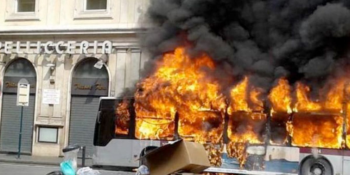 Escenas de caos en Roma por el incendio de un autobús