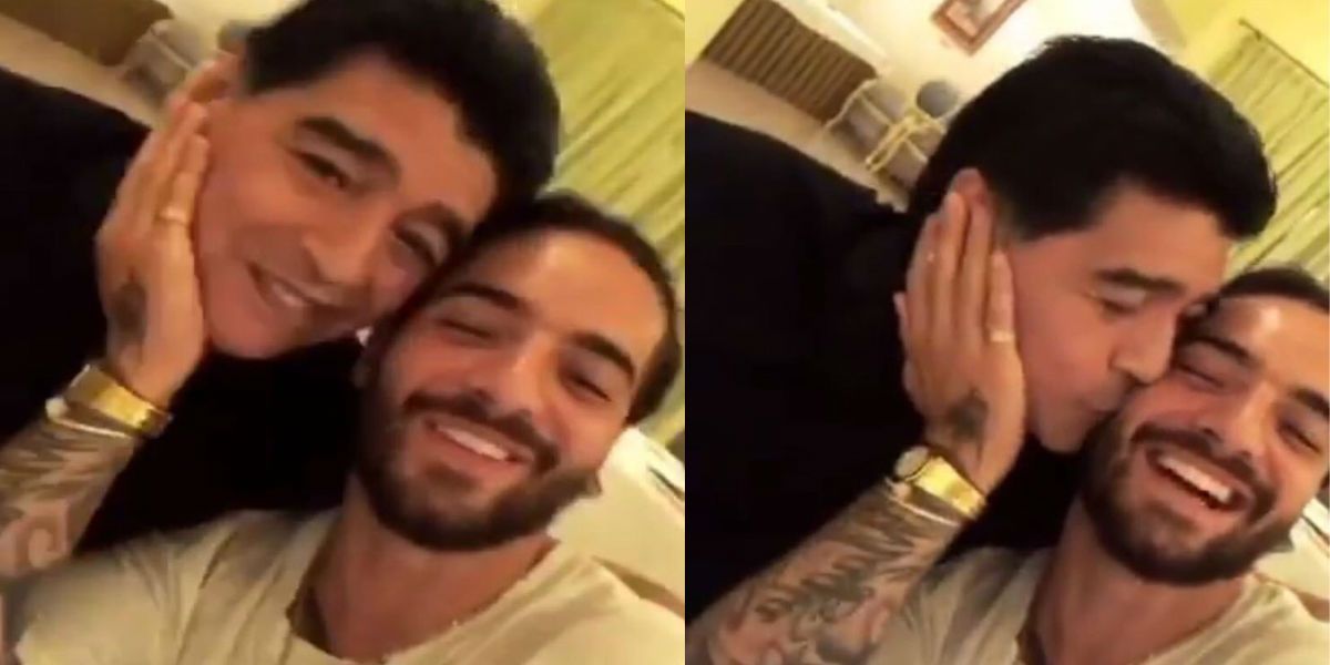 El beso entre Maluma y Maradona que despierta burlas en redes sociales