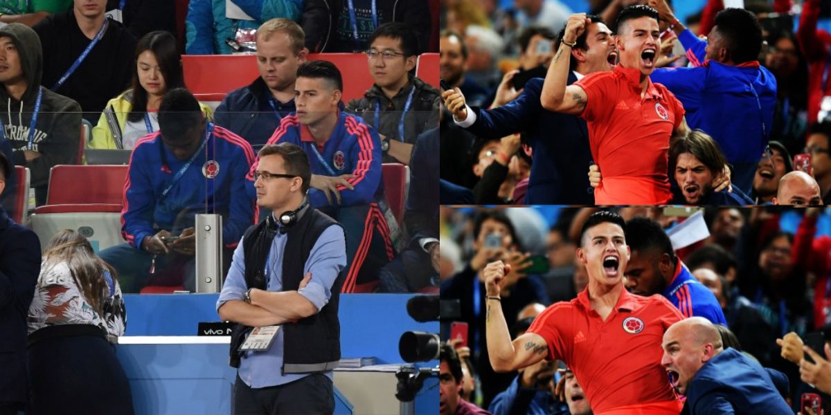 ¡Imperdible! La reacción de James Rodríguez al gol de Yerry Mina