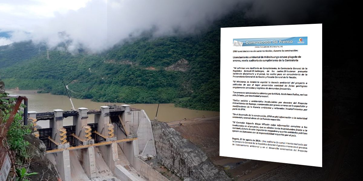 Graves errores en licenciamiento ambiental a Hidroituango: Contraloría