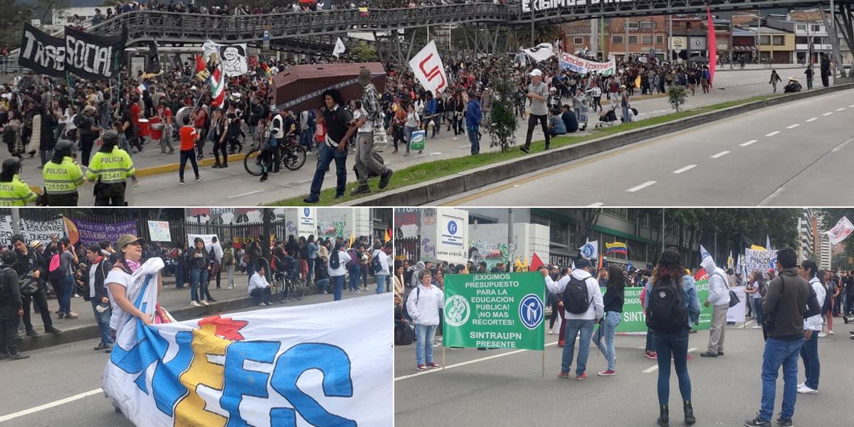 Con bloqueos intermitentes y caos vehicular avanzan marchas en Bogotá