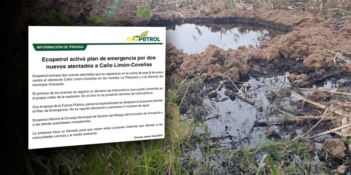 Ecopetrol anuncia plan de emergencia por nuevos atentados en oleoducto Caño Limón-Coveñas