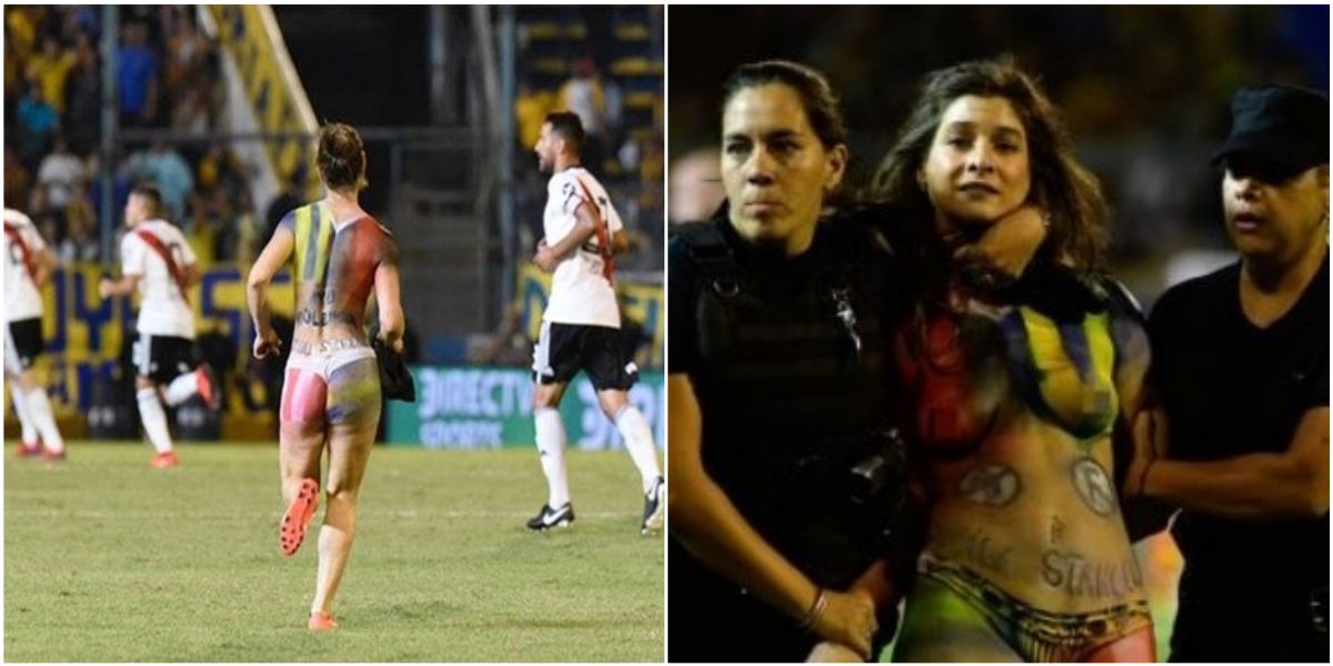 Hincha semidesnuda se robó el show durante el partido entre River y Rosario