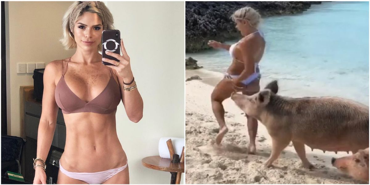 Modelo fitness fue mordida por un cerdo mientras disfrutaba de una playa en Las Bahamas