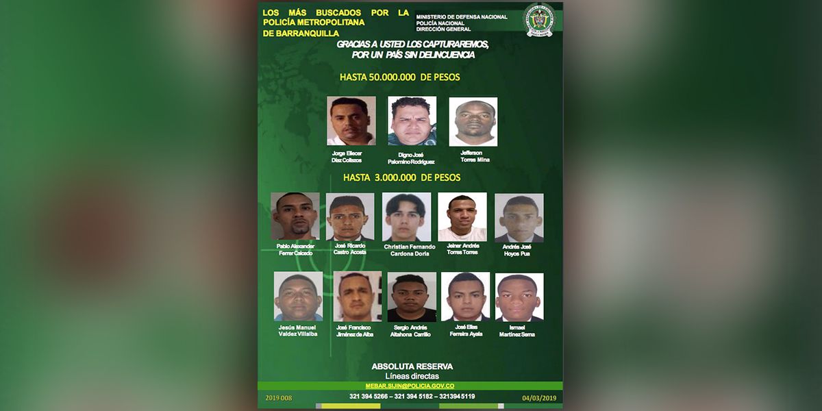 Estos son los más buscados por homicidio en Barranquilla