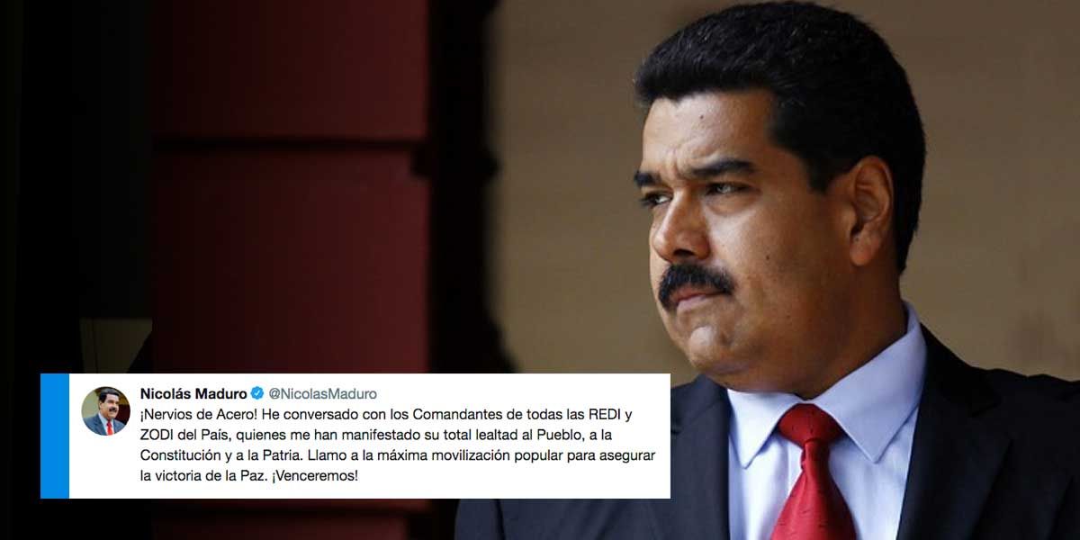 Sin aparecer en público, Maduro dice contar con la ‘total lealtad’ de los jefes militares de Venezuela