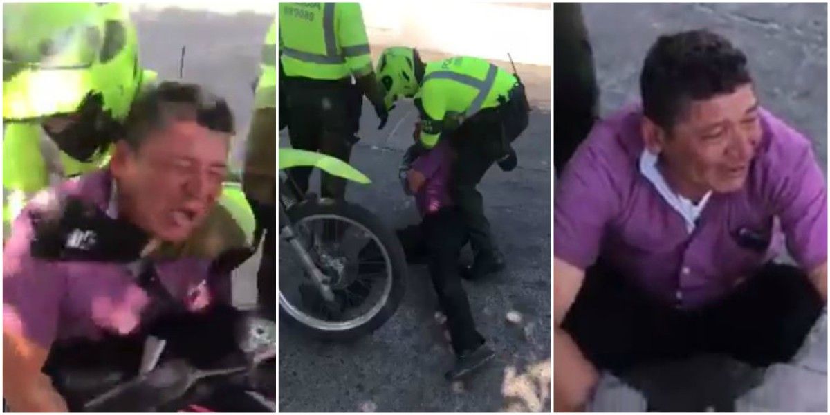 video hombre suplicas moto policia transito barranquilla
