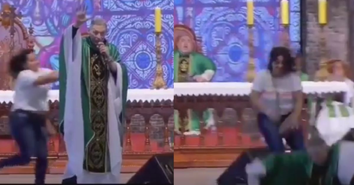 Video: Mujer irrumpe en misa y empuja fuertemente a sacerdote en la tarima