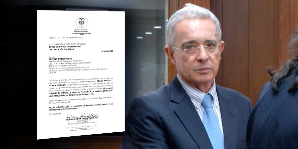 Corte Suprema ya fijó fecha de indagatoria para el senador Uribe