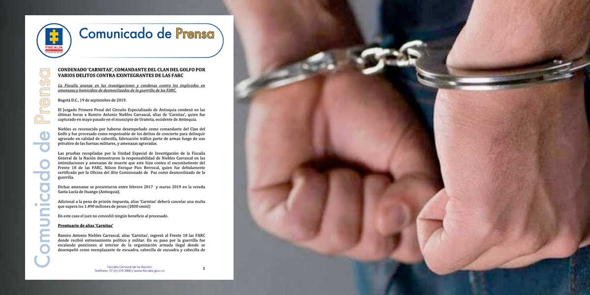 Condenan a alias ‘Carnitas’ por varios delitos contra exintegrantes de las Farc