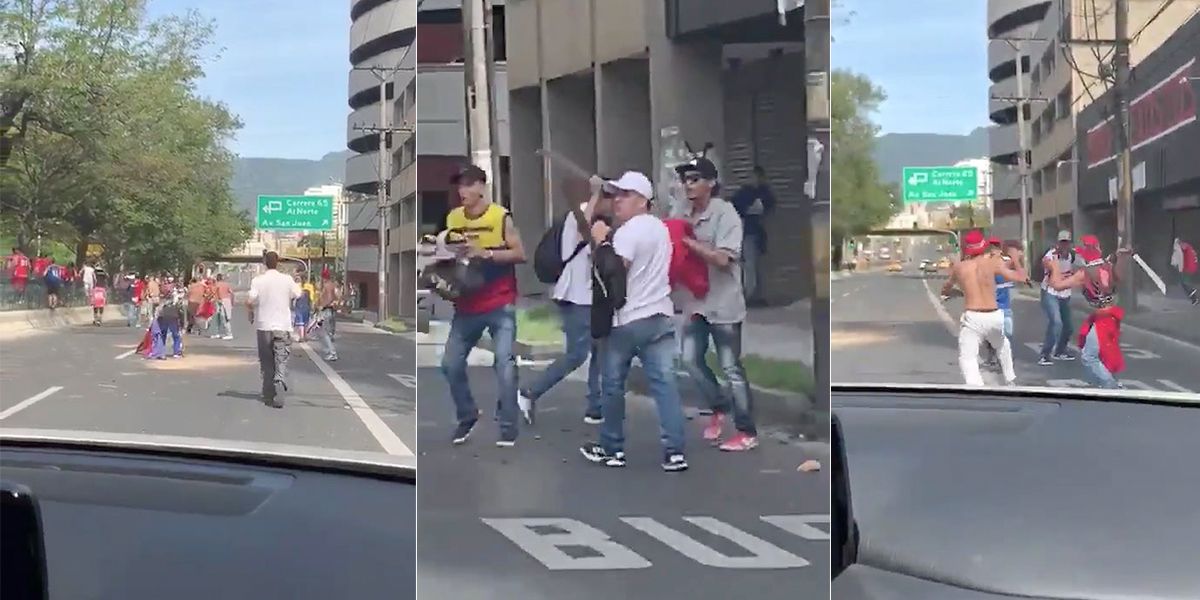 Video | Hinchas del DIM se pelearon con machete antes del clásico con Nacional