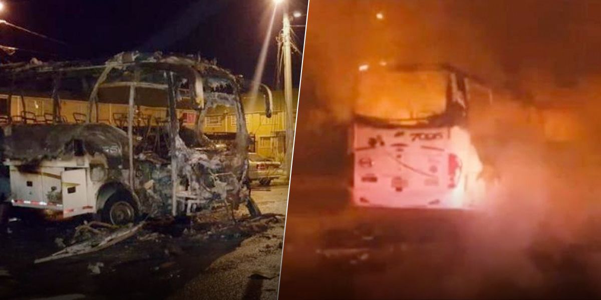 Tres hombres incineraron un bus de pasajeros en un parqueadero de Soacha