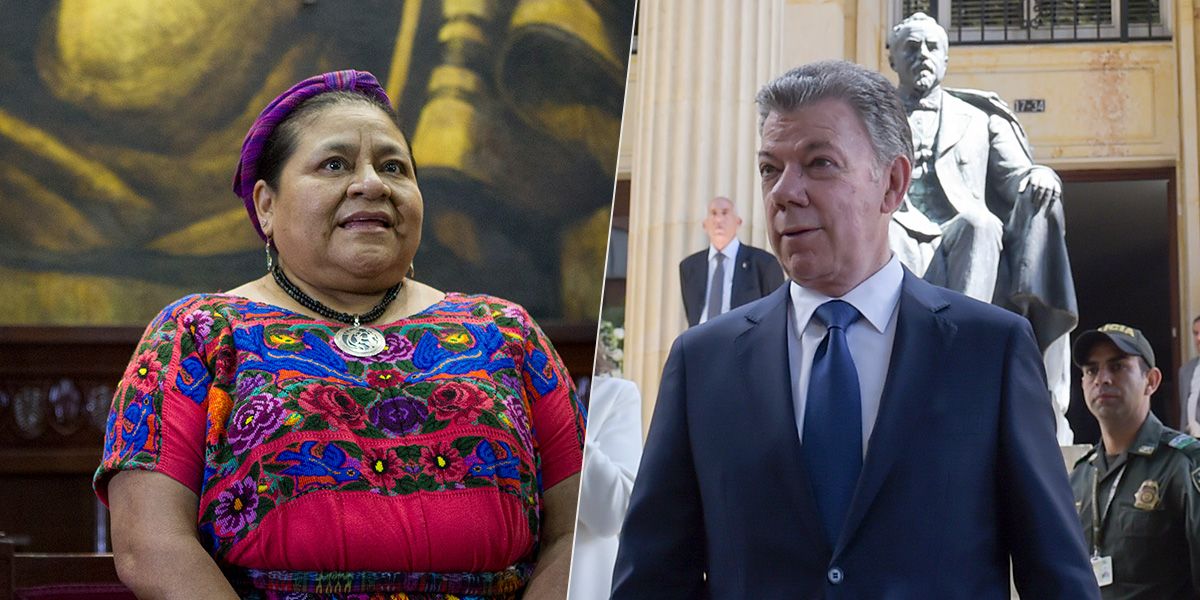 Santos y Menchú llegan a México para la Cumbre de Premios Nobel de Paz