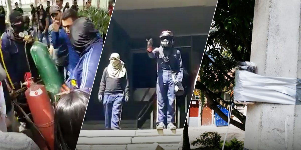 Encapuchados saquean e instalan artefactos en la U. de Antioquia ante el rechazo de estudiantes