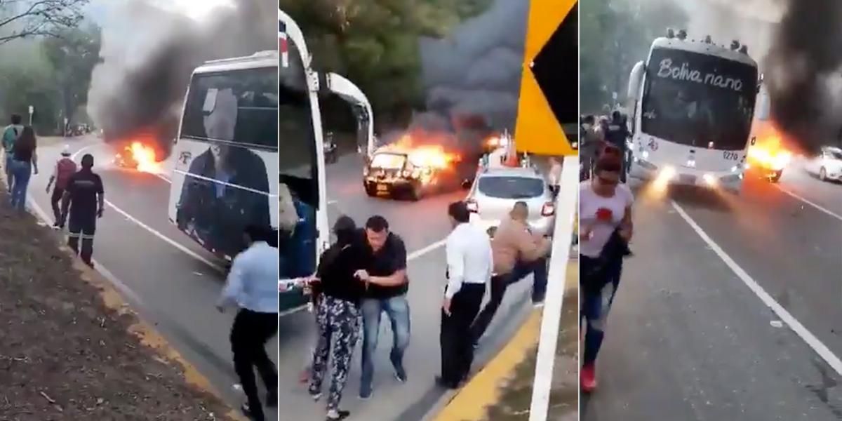 El angustiante momento en el que un vehículo se incendia en plena vía Girardot – Bogotá