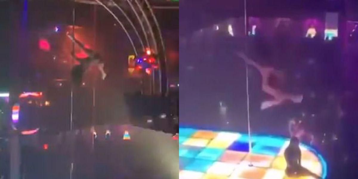 (VIDEO) Bailarina exótica sufre una sorprende caída al vacío, pero sigue con el show pese a fracturas