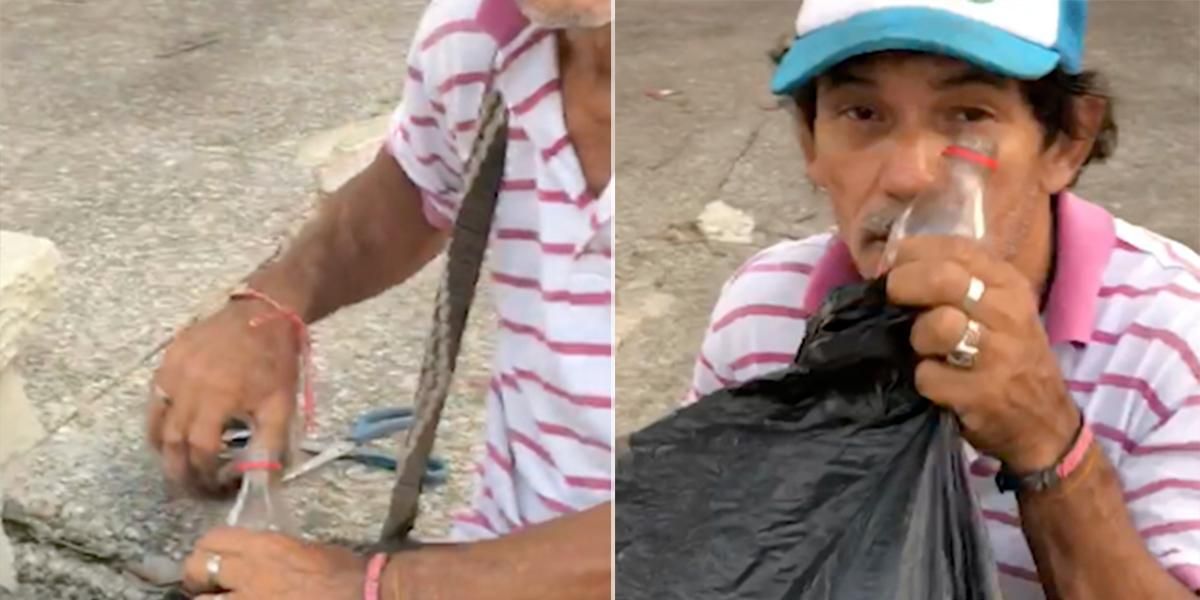 ¡Repulsivo! Vendedor ambulante reenvasaba gaseosa en botellas plásticas de la basura para venderlas