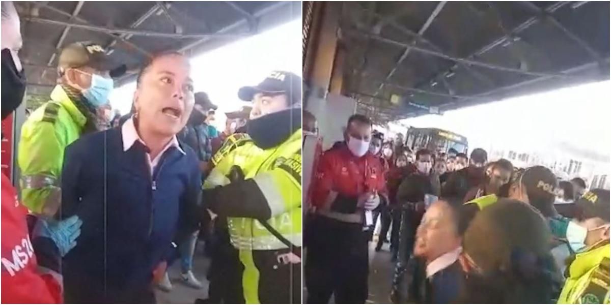 video mujer insulta policias comparendo transmilenio