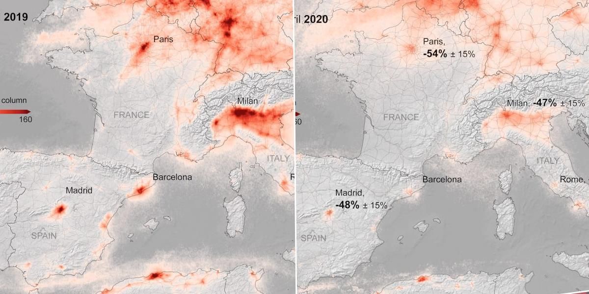 La imagen que demuestra la increíble disminución de contaminación en Europa