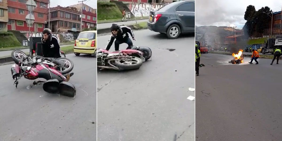 Video: conductor quemó su motocicleta para evitar una inmovilización en el sur de Bogotá