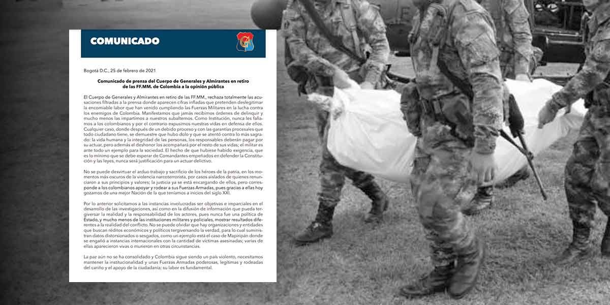 Militares retirados rechazan informe de la JEP sobre falsos positivos