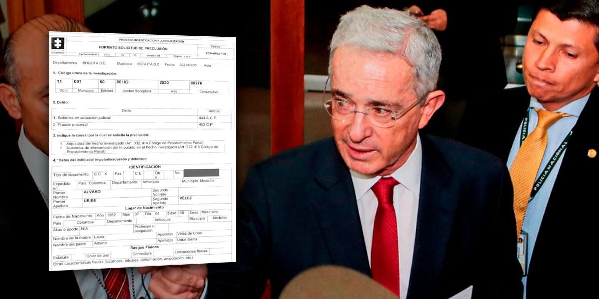 Vea los detalles del documento con el que la Fiscalía pide archivar investigación contra Álvaro Uribe