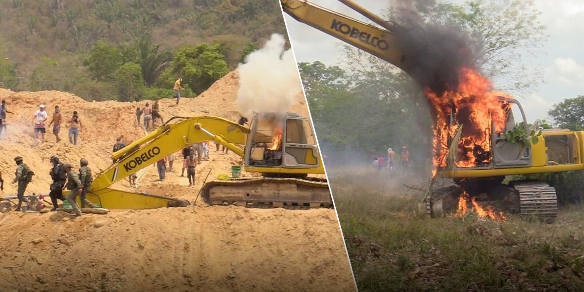 (Video) Duro golpe a dos gigantescos frentes de extracción ilícita de oro en Bolívar y Antioquia