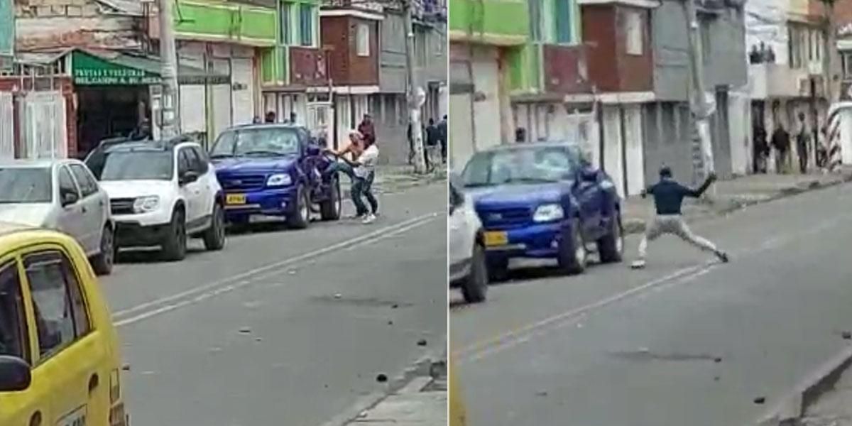 (Video) Violenta reacción de unos bicitaxistas venezolanos contra un carro en Bogotá