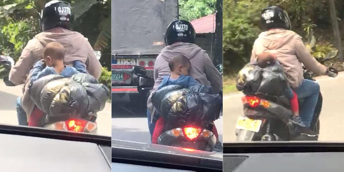 Niño al borde de morir por hombre irresponsable que lo lleva dormido y sin casco en moto