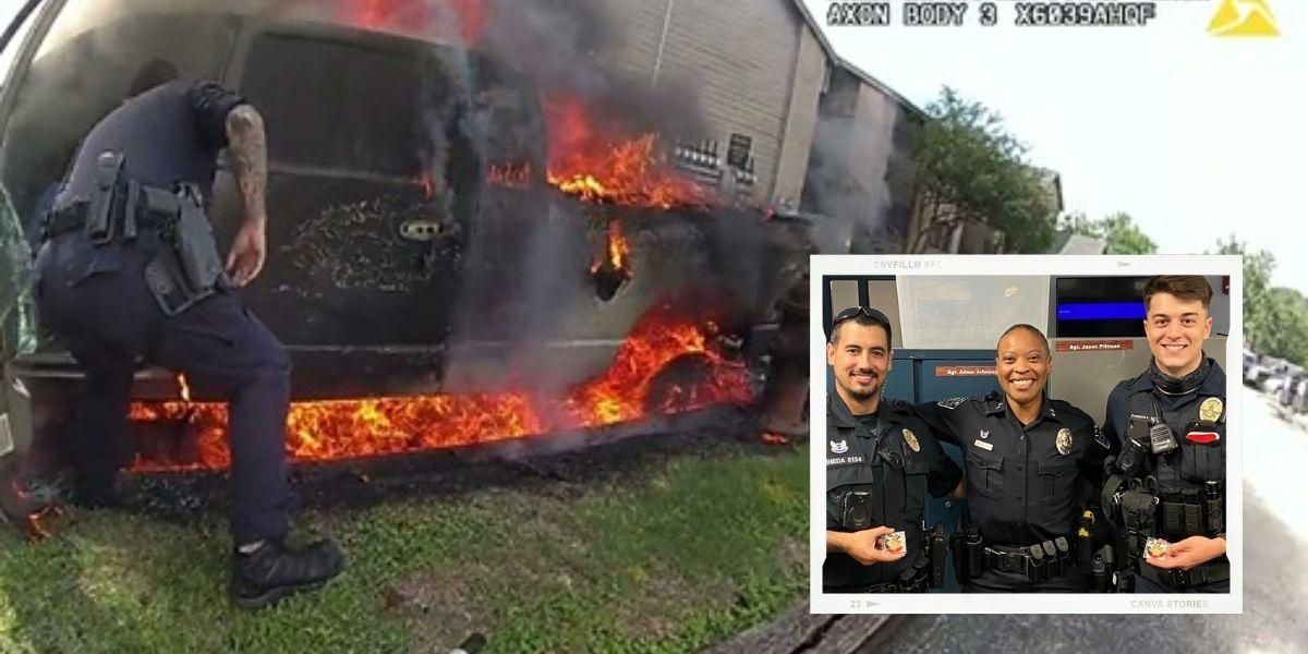 policías hispanos salvaron a un hombre en un carro en llamas