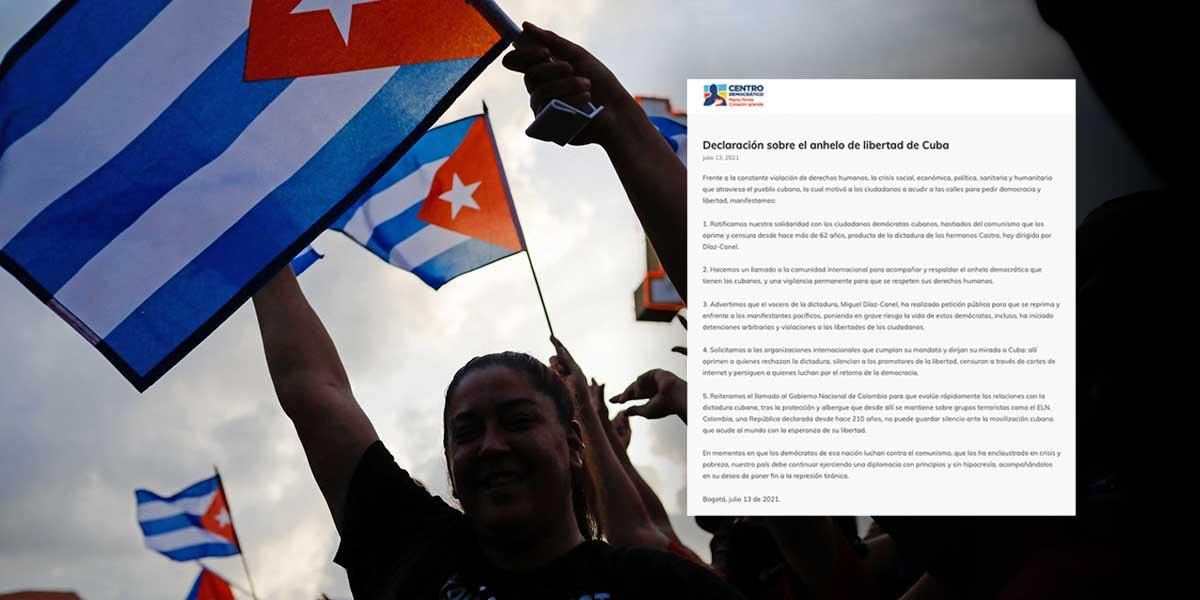 Centro Democrático apoya manifestaciones en Cuba