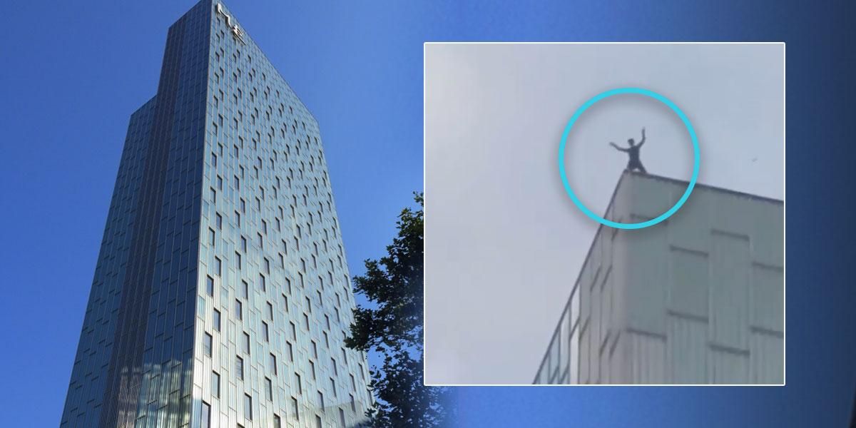 (Video) Un joven escala sin protección un hotel de 120 metros de altura en Barcelona