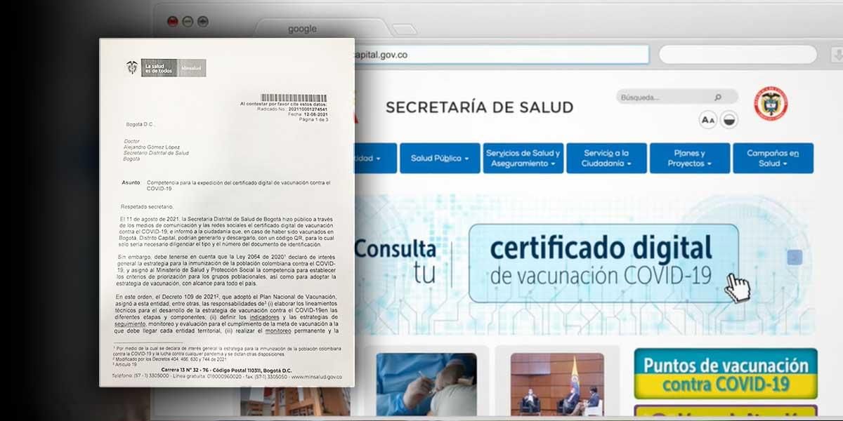 MinSalud desautoriza la implementación del certificado digital de vacunación en Bogotá