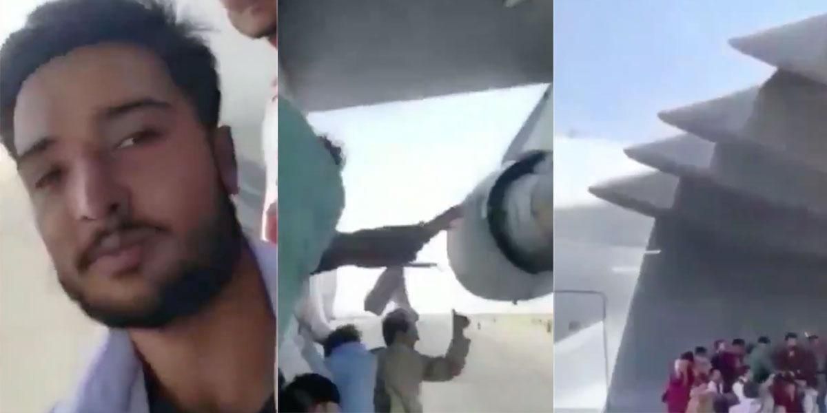 (Video) Afgano graba intento de huida de los talibanes sobre el ala de un avión en Kabul