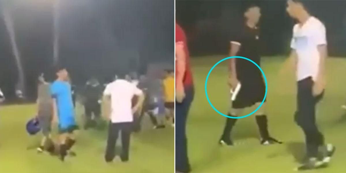 (Video) Arbitro amenazó con un arma a jugadores e hinchas que le reclamaban un penalti