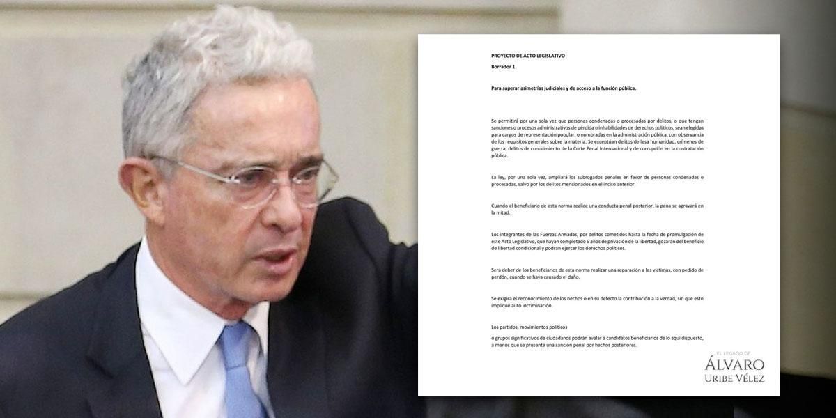 Revelan borrador de la amnistía general propuesta por Álvaro Uribe