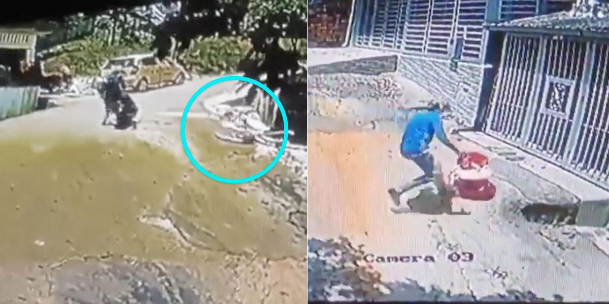 (Video) Motociclista salva a bebé en caminador que cae por empinada calle en Florencia, Caquetá