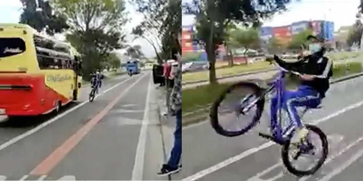 (Video) Ciclista se salva de morir tras maniobra imprudente en Bogotá