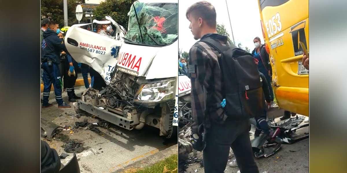 Ambulancia que transitaba sin autorización por el carril exclusivo se chocó contra bus de TransMilenio